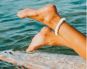 White Shell Anklet – Beach Vacation Jewelry, Barefoot Summer Style