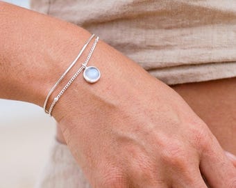 Aquamarine 925 Silver Bracelet – Dainty Beach Jewelry, Minimal Summer Bracelet