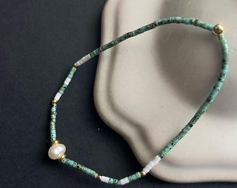 Turquoise Miyuki Pearl Beaded Bracelet – Surfer Beach Jewelry, Dainty Summer Bracelet