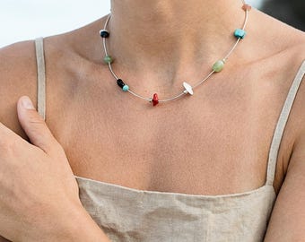 Sea Breeze Colorline Necklace – Surfer Beach Jewelry, Playful Coastal Necklace
