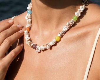 Shell Beaded Choker Necklace – Playful Beach Jewelry, Coastal Summer Style