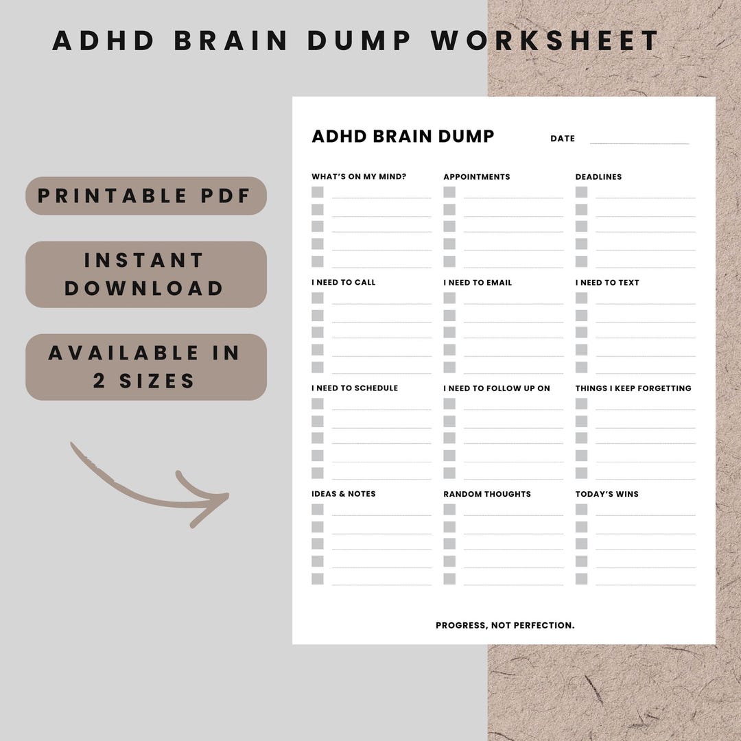 ADHD Brain Dump Printable, Work & Home Task Dump Worksheet, ADHD To-do ...