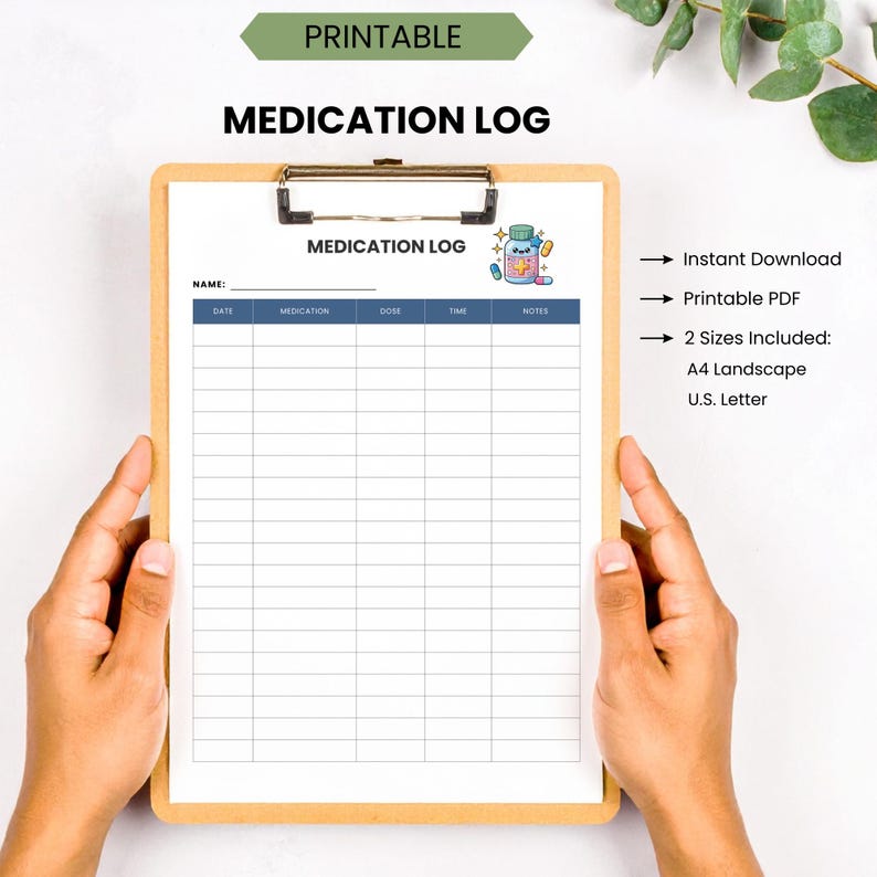 Printable Medication List, Weekly Tracker, Medication Chart, A4 and ...