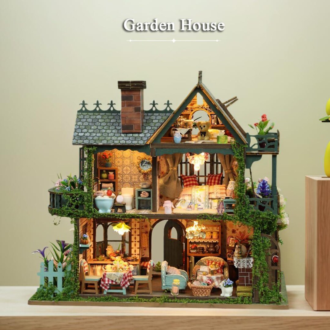 DIY Miniature Dollhouse Kit, Garden Cottage House, 3D Wooden Puzzle ...
