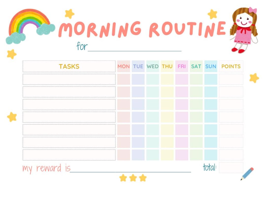 Girls Morning Routine Flowchart Girls' Morning Routine Checklist - Kids Chore Chart (digital Download ...