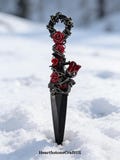 Personalized Gothic Black Dagger with Flower, Fantasy Athame Collection, Handmade Gift for Boyfriend, Girlfriend