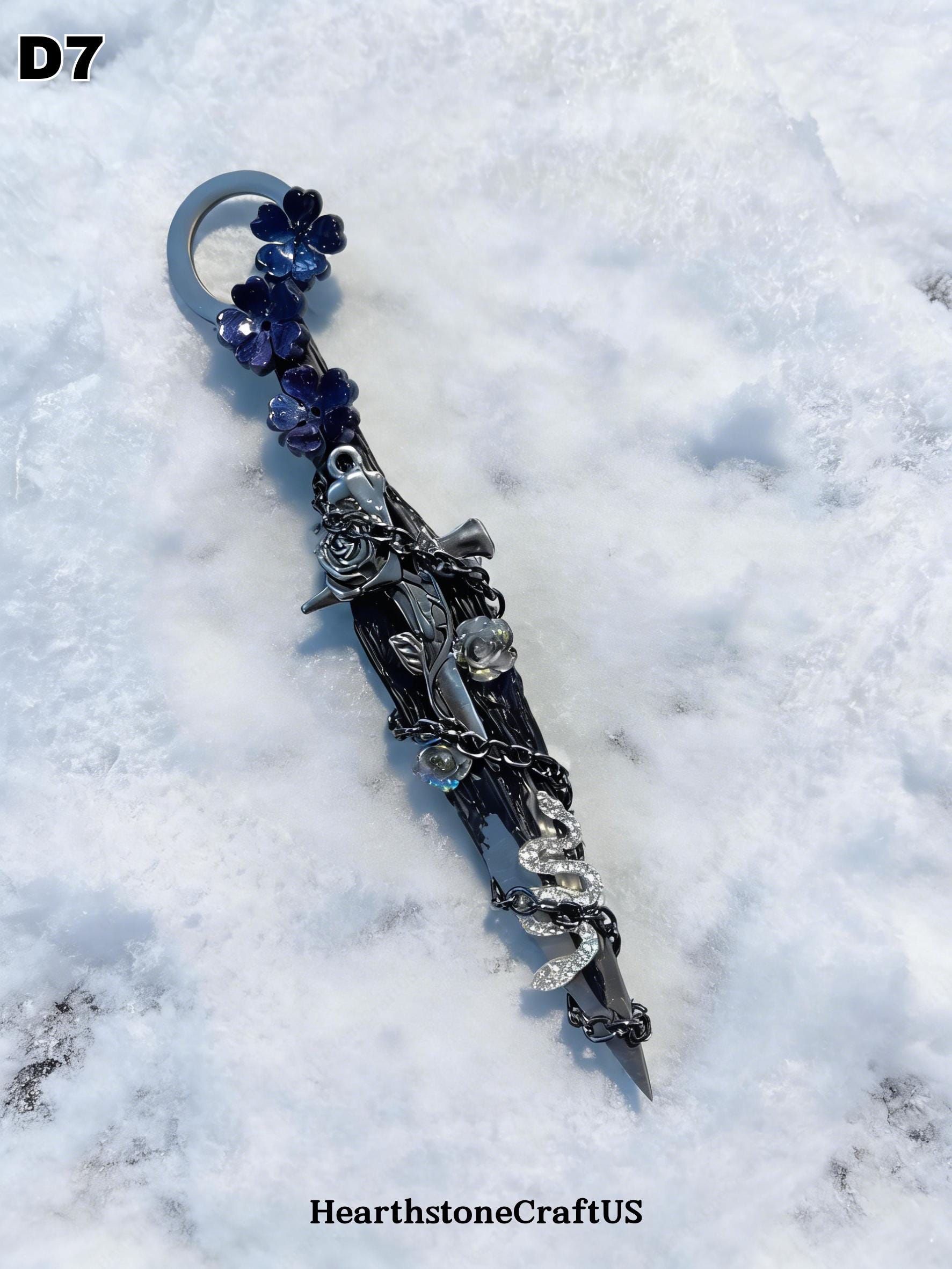 Whimsy Dagger Personalized Gothic Black Dagger With Flower, Fantasy Athame Collection ...