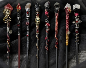 Varita mágica gótica hecha a mano, herramienta ritual de cristal natural, accesorio de cosplay de fantasía oscura
