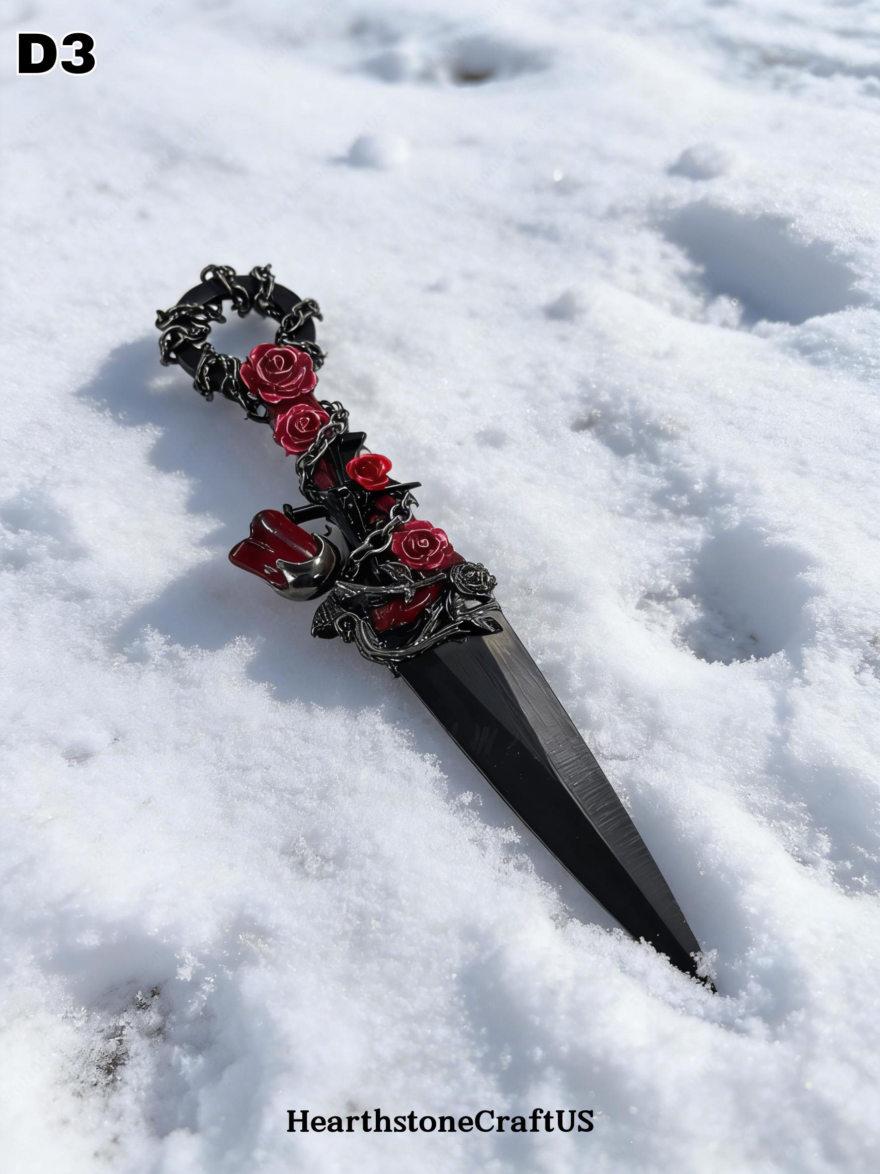 Whimsy Dagger Personalized Gothic Black Dagger With Flower, Fantasy Athame Collection ...