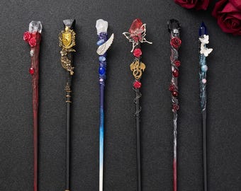 Handmade Gothic Magic Wand, Dark Fantasy Roses Crystals, Witchy Altar Decor, Cosplay Prop