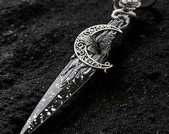 Daga negra de luna gótica, athame de serpiente y mariposa, accesorio estético de vampiro, decoración de Dark Academia, regalo para él/ella