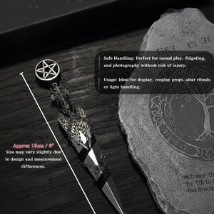 Gothic Black Rose Dagger - Silver Butterfly Wing & Chain - Noir Aesthetic Prop - Stainless Steel Altar Decor - 15cm Blunt Blade Gift image 9