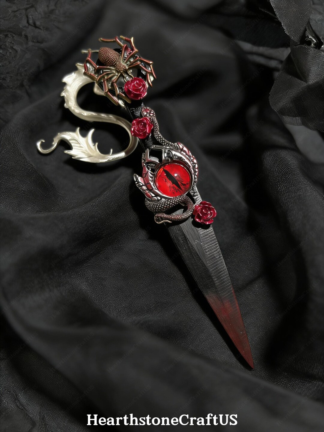 Spider Riders Dagger Personalized Gothic Spider Dagger - Red Dragon Eye & Rose - Handmade ...