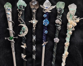 Varita mágica de cristal hecha a mano de estilo gótico, accesorios de cosplay de mago de fantasía oscura, herramientas rituales
