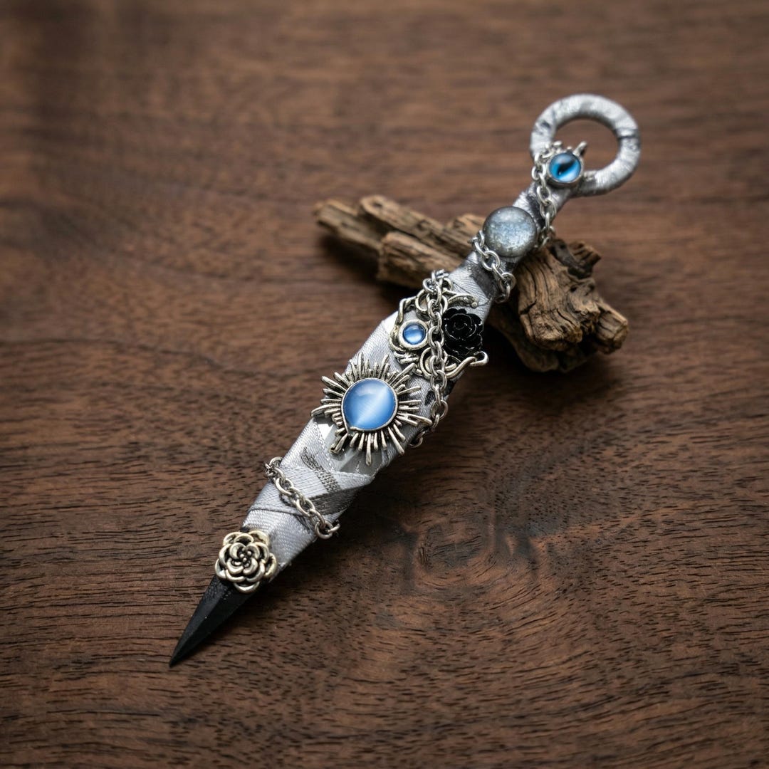 Gothic Dagger Knife, Silver Decorative Blade With Blue Gem, Fantasy ...