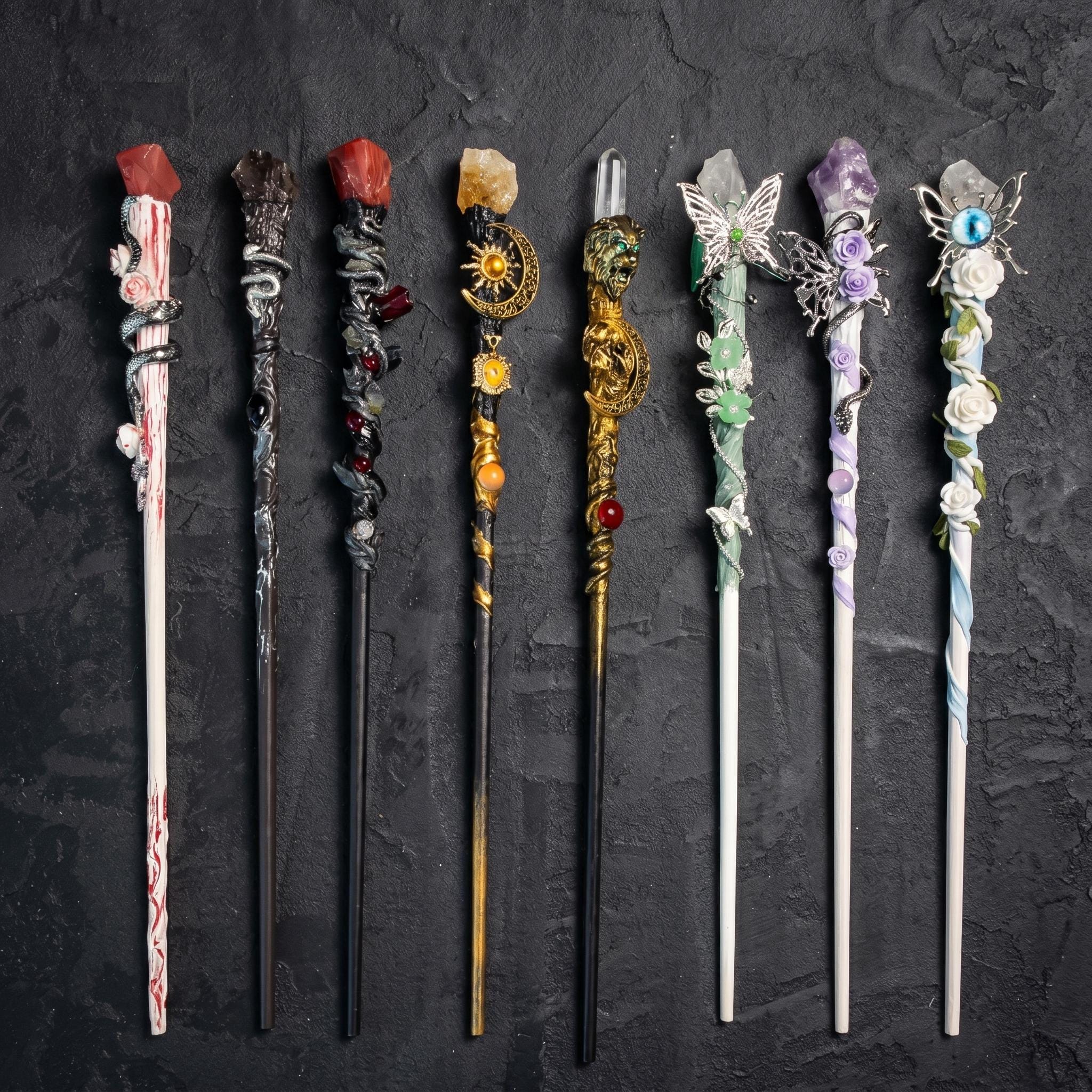 Handmade Gothic Magic Wand Witchy Crystal Wand Dark Fantasy Cosplay Altar Decor Gift