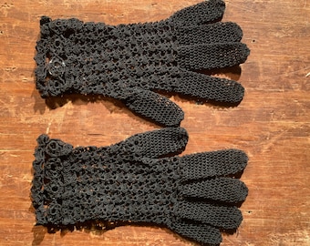 Vintage Hand Crocheted Black Gloves
