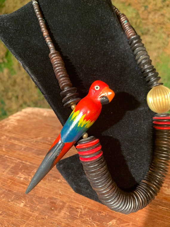 Vintage Wooden Parrot Bead Necklace - image 2