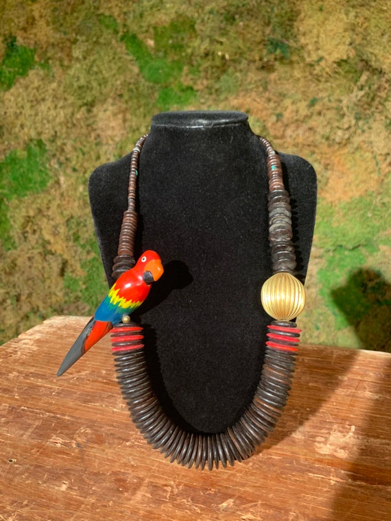 Vintage Wooden Parrot Bead Necklace - image 1