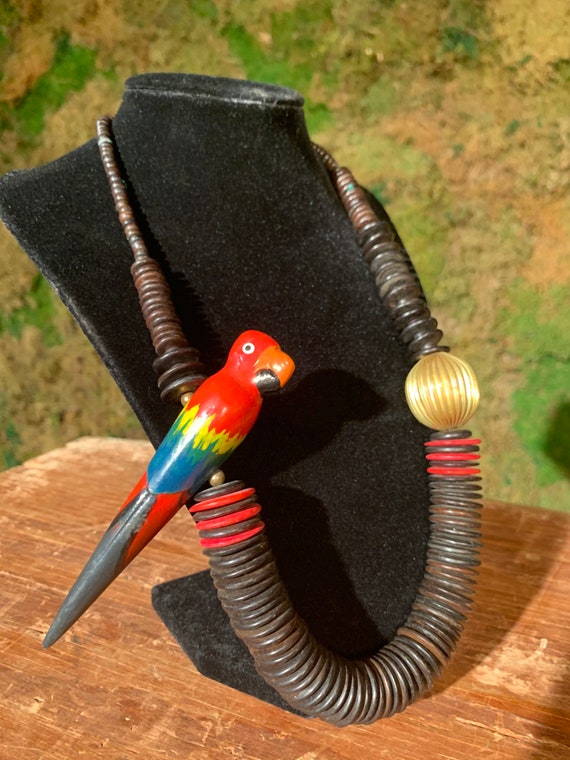 Vintage Wooden Parrot Bead Necklace - image 4