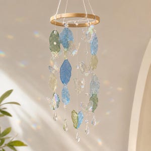Handmade Shell Wind Chime with Iridescent Butterflies, Capiz Shell Mobile, Coastal Boho Home Decor, Balcony Window Hanging, Unique Gift