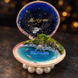 Pink Dolphin Seashell Ring Box, Miniature Ocean Proposal Box, Marry Me Engagement Ring Holder, Beach Wedding Keepsake