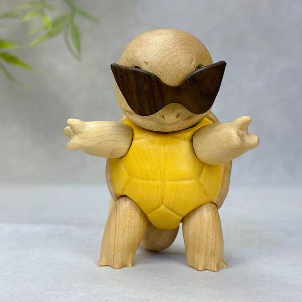 Figura de Squirtle de madera hecha a mano, decoración de escritorio de juego coleccionable