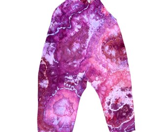 Cosmic Orchid Ice Dyed Cotton Harem Jumpsuit – One of a Kind Boho Romper with Pockets – Hand Dyed Festival Overalls – Size 2XL