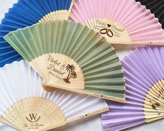 Custom Wedding Fans White Cloth Fabric Fans Palm Trees Wedding Hand Fans Bridesmaid Gifts Party Favors Wedding Favors for Guests in Bulk