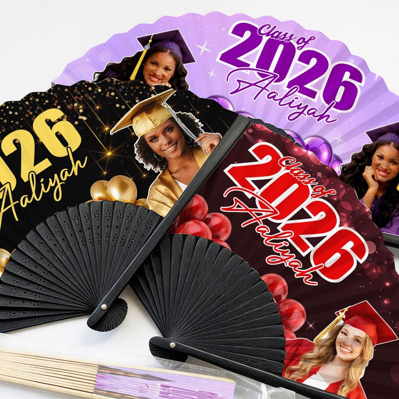 Personalized Graduation Folding Fans, Custom Photo Paper Fans, Class of 2026 Graduation Party Favors, Congrats Grad Fans, Custom Hand Fans