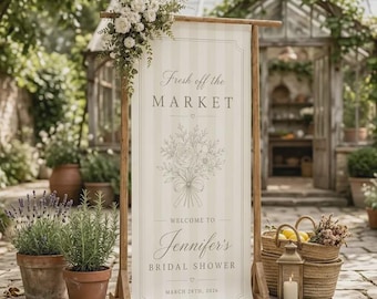 Personalized Fresh Off The Market Bridal Shower Banner Bridal Showe sign decor Wedding Decor Gifts Fresh Off The Market Theme Sign