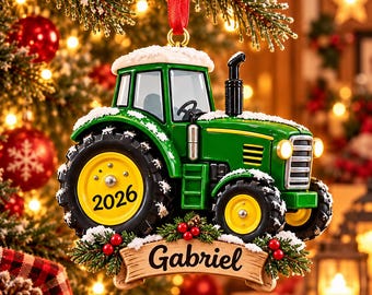 Personalized Tractor Acrylic Ornament, Custom Name & Year, Farm Christmas Keepsake