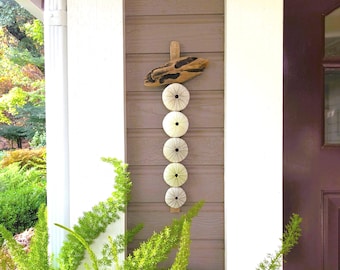 Tidal Pool Delight -Driftwood/Green Sea Urchin Wall Art/Wall Hanging/Valhalla Ladder/Witches Ladder- Coastal Accent/Sculpture/Decor-17" long