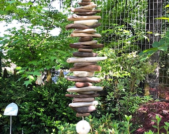 Tide Pool Gift-27"Driftwood Mobile/Valhalla Ladder/Witches Ladder/Windchime/Hanging Beach Art/Natural No. CA Green Sea Urchin-Indoor/Outdoor
