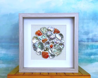 Shine On- Abalone Shell Shadowbox Wall Art/Decor. Natural/Ethical Seashell Collage/Mosaic. Beach/Coastal Accent-12x12 - No. CA Coast