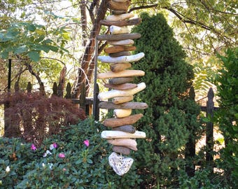 Mr. Big Stuff-Huge 52" Driftwood Mobile/Valhalla Ladder/Witches Ladder/Hanging Beach Art w/ X-Large Hag/Adder Stone/Odin Rock/Indoor/Outdoor