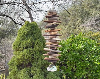 Ocean Magic-Driftwood Mobile/Valhalla Ladder/Witches Ladder/Windchime-Reclaimed Wood Hanging Wall Art -Abalone Shell-Indoor/Outdoor-29" long