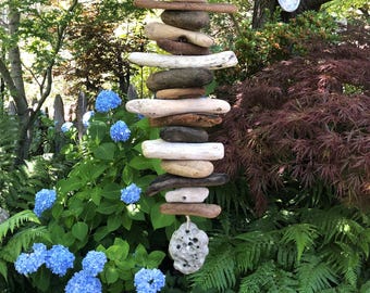 Rocky Coast-Huge Driftwood Mobile/Valhalla Ladder/Witches Ladder/Hanging Art/Large Hag/Odin/Adder Stone/Holey Rock-Indoor/Outdoor-41"long