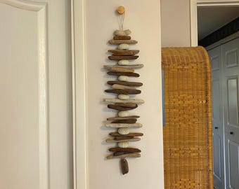 Sea Urchin/Driftwood Mobile/23" long/Valhalla Ladder/Witches Ladder/Windchime/Hanging Art/Natural No. CA Green Sea Urchins-Indoor/Outdoor
