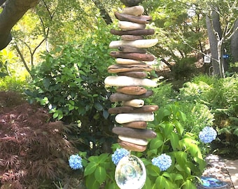 Magical Waves-40" Large Driftwood Mobile/Valhalla Ladder/Witches Ladder/Windchime-Rustic Beach Hanging Art/Big Abalone Shell -Indoor/Outdoor