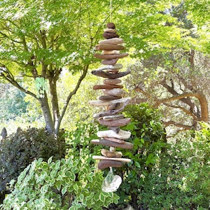 Mermaid Jewel- 38" Driftwood Mobile/Valhalla Ladder/Witches Ladder/Windchime-Reclaimed Wood Hanging Wall Art-Abalone Shell-Indoor/Outdoor