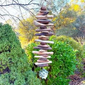 Treasure Cove-Driftwood Mobile/Valhalla Ladder/Witches Ladder/Windchime-Reclaimed Wood Hanging Wall Art-Abalone Shell-Indoor/Outdoor-30"long
