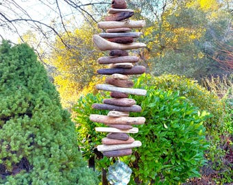 Treasure Cove-Driftwood Mobile/Valhalla Ladder/Witches Ladder/Windchime-Reclaimed Wood Hanging Wall Art-Abalone Shell-Indoor/Outdoor-30"long