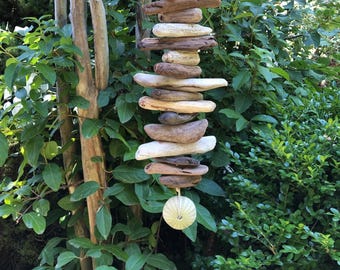 Tidal Jewel-Large Driftwood Mobile/Valhalla Ladder/Witches Ladder/Hanging Art w/Natural Green Sea Urchin/No CA Coast-Indoor/Outdoor-30" long