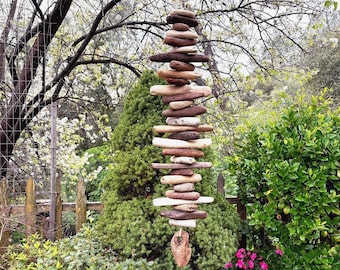 Shifting Sands - 43" Large Driftwood Mobile/Valhalla Ladder/Witches Ladder/Windchime-Reclaimed Wood Hanging Wall Beach Art- Indoor/Outdoor-