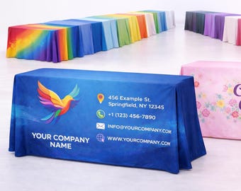 Maßgeschneiderte Tischdecke mit Ihrem Logo für Unternehmen Messen Verkaufsstände Handwerk Messen Pop Up Shops Hochzeiten Konferenzen und besondere Veranstaltungen