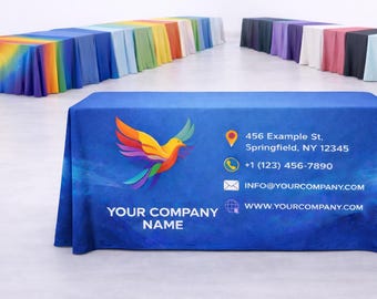 Tafelkleed met aangepast logo: beursstand, bedrijfsbranding