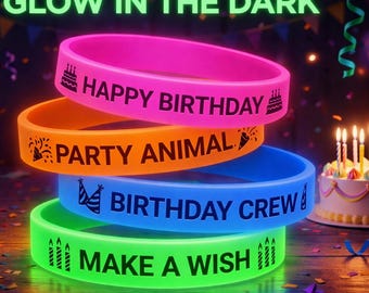 Custom Birthday Party Glow In The Dark Wristbands Personalized Rubber Bracelet in Bulk