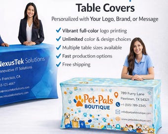 Custom Spandex Table Cover Stretchy Fabric with Your Logo Brand and Message!