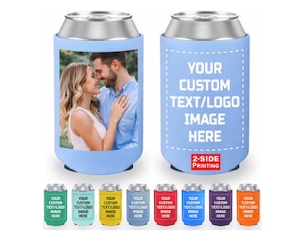 Customizable Wedding Full Color Picture print on Neoprene Can Coolers: Personalized Party Favors | Many Colors Available